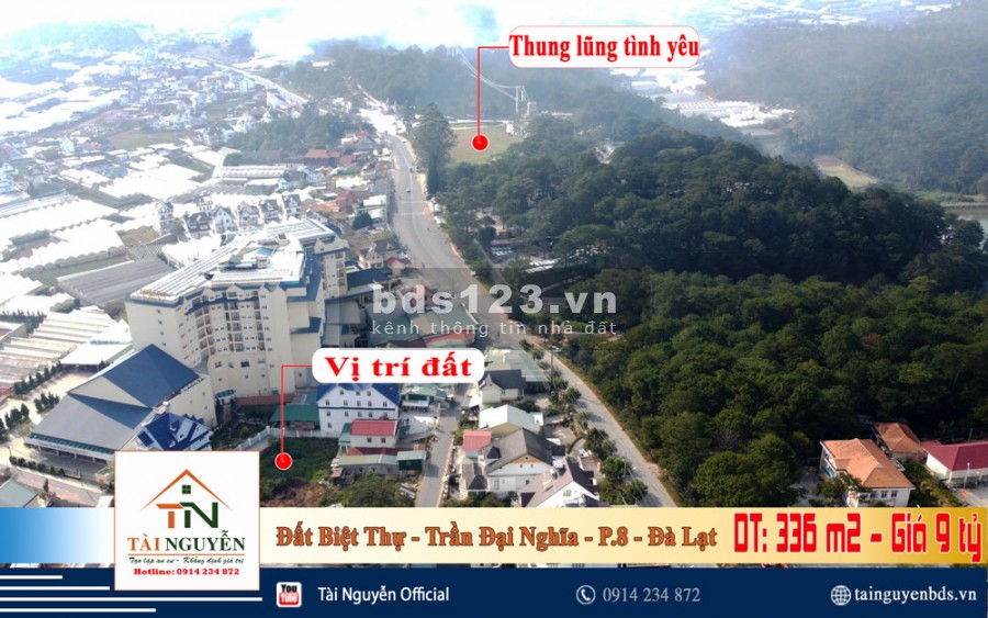 Bán gấp lô đất XD biệt thự 336 m2 ngay cạnh Thung Lũng Tình Yêu, P.8, Đà Lạt giá 9 tỷ