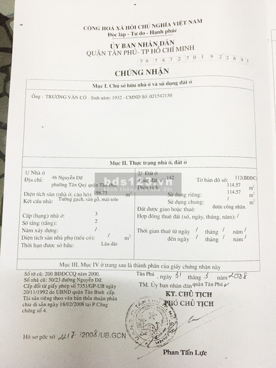 Bán nhà GẤP - Mặt tiền KD chợ Tân Hương, Q. Tân Phú