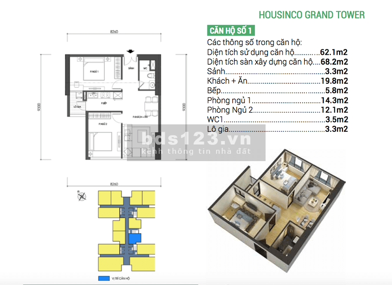 Bán căn hộ chung cư Housinco Grand Tower 2PN chỉ từ 1,7 tỷ