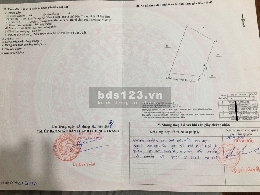 Bán đất thổ cư xã Vĩnh Thạnh gần đường 23/10 toyota giá rẻ LH 0788.558.552