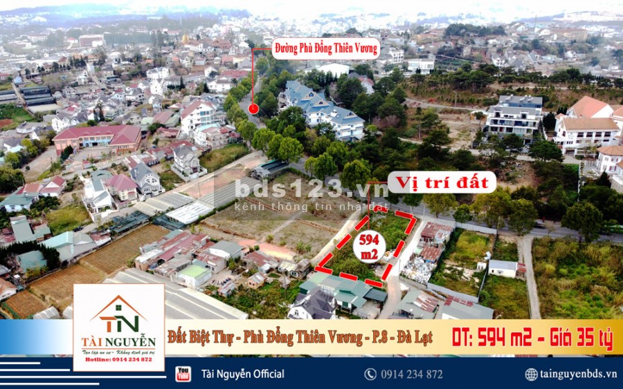 Bán gấp lô đất 3 mặt tiền, DT 595 m2 đường Phù Đổng Thiên Vương, P.8, Đà Lạt giá chỉ 58 tr/m2