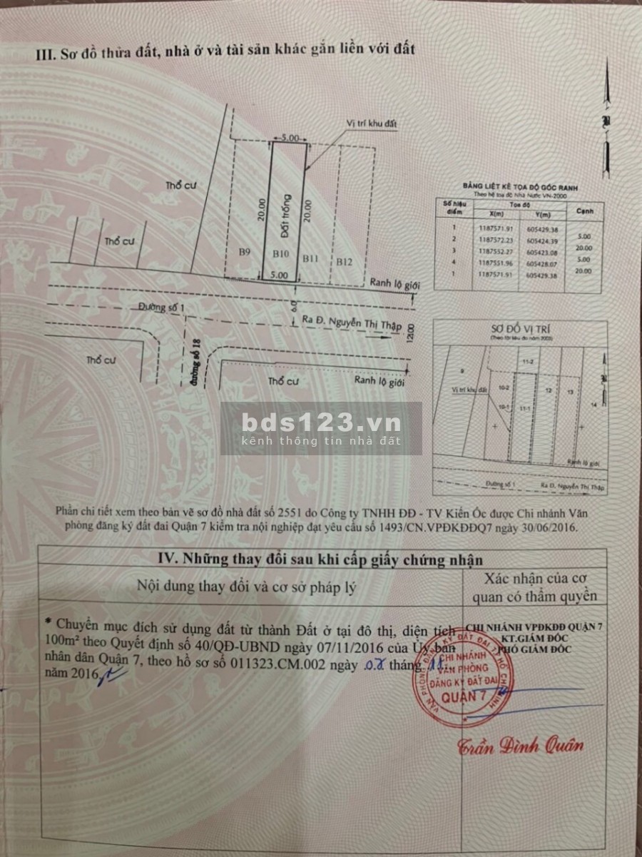 bán đất 5x20m đường 1 chợ tân mỹ phường tân phú Q7+ 13.7 tỷ