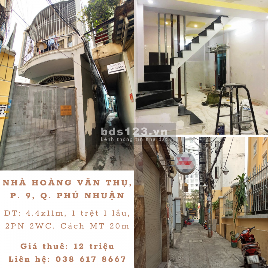 Cho thuê nhà nguyên căn đường Hoàng Văn Thụ, P. 8, Phú Nhuận. DT 4.4x11m, 1 trệt 1 lầu 2PN, giá 12 triệu