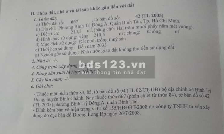 Cần vốn mở Spa sang gấp 210m2 đất Bình Tân giá 1.4 tỷ