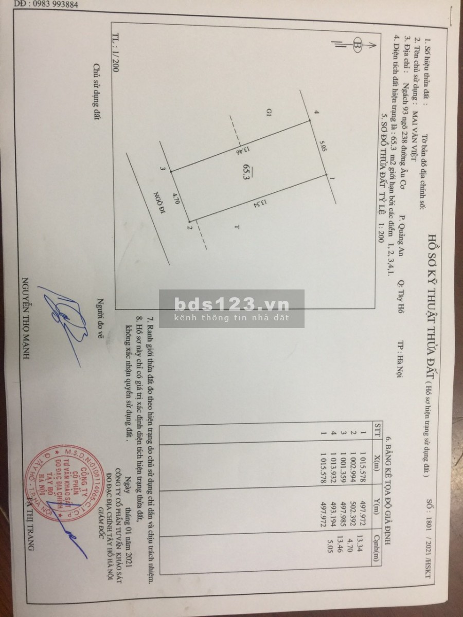 Bán Đất Âu Cơ Giá Rẻ Ngõ Ô Tô Diện Tích 63m2, Mt 4,7m Giá 1,2 Tỷ