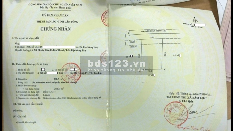 Đất biệt thự 382m2 Tp Bảo Lộc Lâm Đồng
