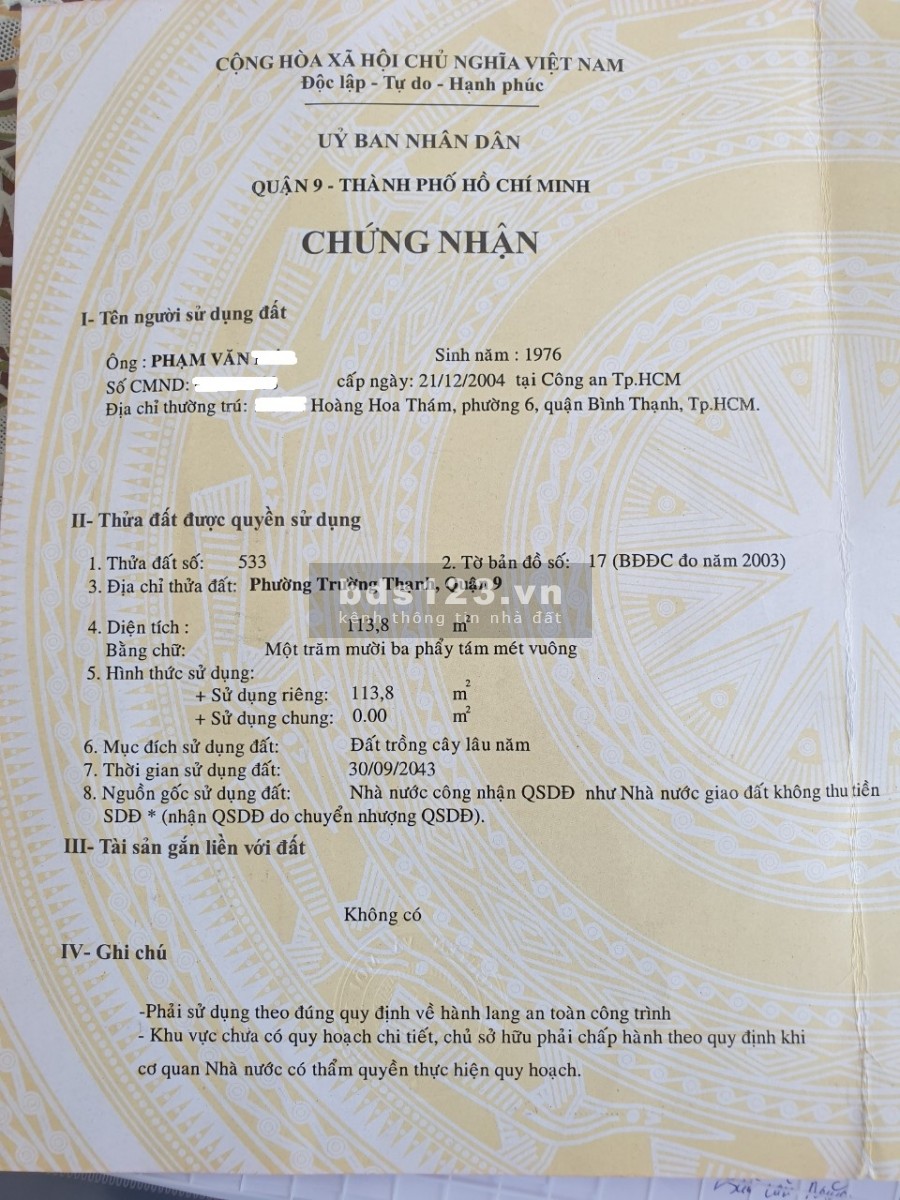 Cần bán gấp lô 114m2, đường Lò Lu, Trường Thạnh, Q9. 2 tỷ