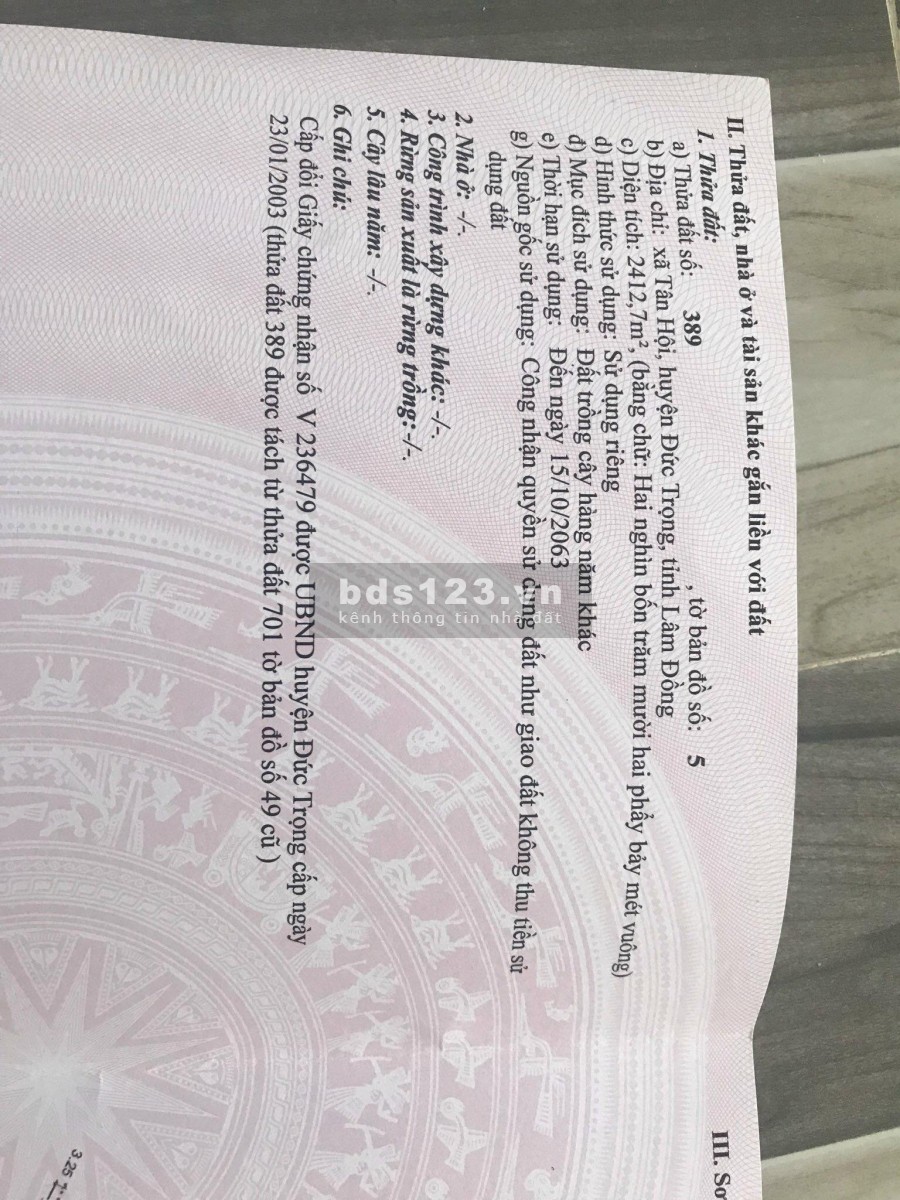 CẦN BÁN 2.4 SÀO ĐẤT(Tân thuận/tân hội/đức trọng/lâm đồng)