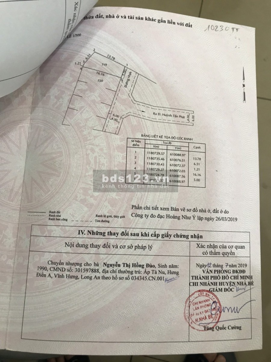 Bán đất Nhà Bè giá rẻ gấp mặt tiền