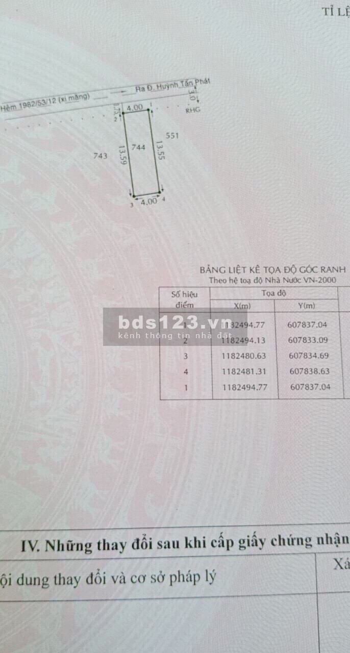 Bán 54m2 thổ cư hẻm trước đất 5m đc 1982 Huỳnh Tấn Phát, giá tốt 2.45 tỷ