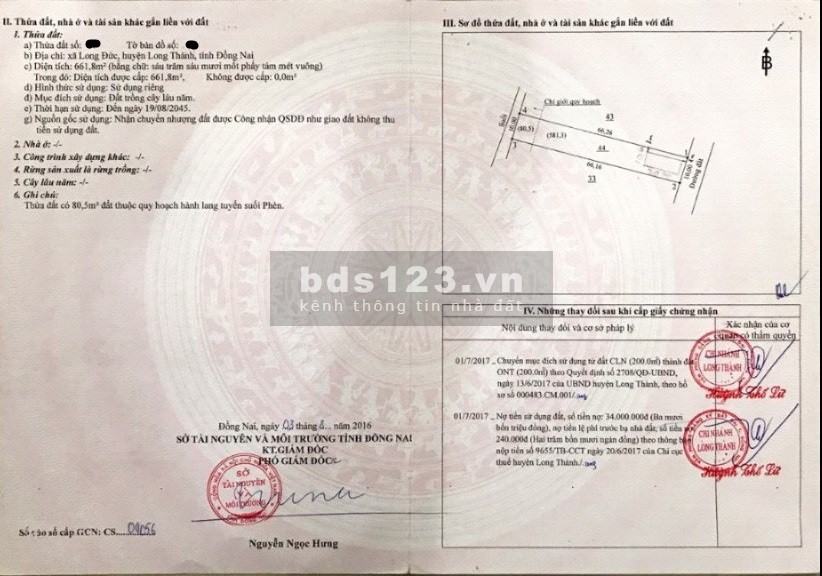 Cần tiền bán lô đất 660m2 Long Thành Đồng Nai, 8 tỷ, sổ đỏ