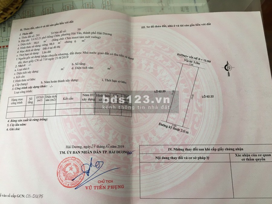 Bán đất mặt phố Hồng Châu, TP Hải Dương, 98m2, mt 5m, giá tốt, vị trí đẹp
