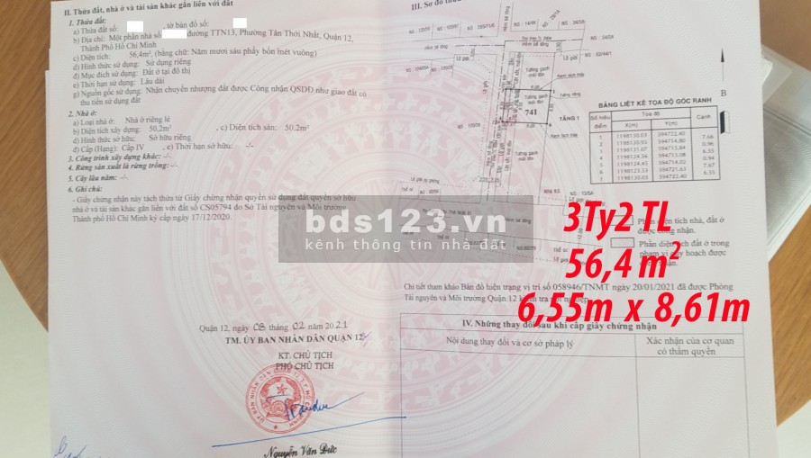 Bán gấp 4 lô đất còn nóng hổi, mới tách sổ ( tháng 2/2021), thuộc phường Tân Thới Nhất, ngay tại trung tâm Quận 12.