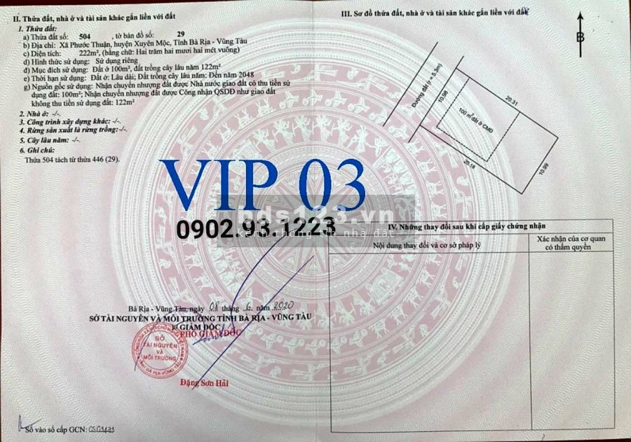 Bán đất trung tâm Hồ Tràm, Xuyên Mộc, cách chợ đêm 1.8km , giá 15tr/m2, SHR , Xd tự do