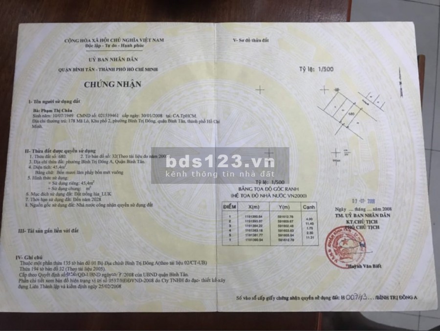 Chính chủ cần bán lô đất VIP nhất mặt tiền đường Bình Trị Đông