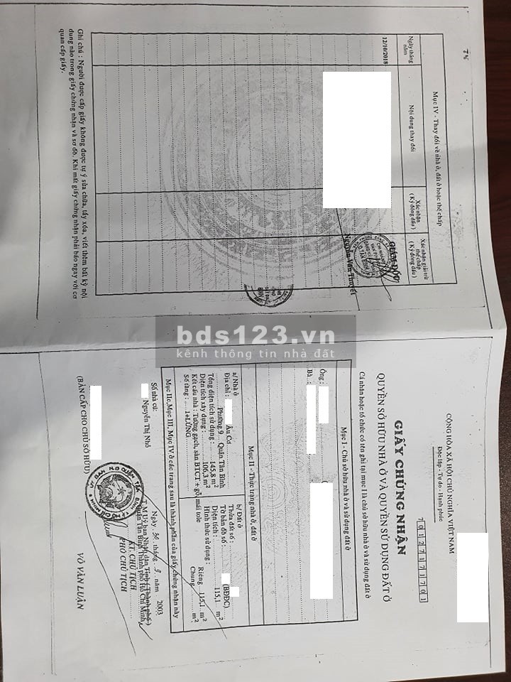 Gấp bán từ 9.5T còn 8.6T 115m2. P9, Tân bình. Lh: 0708000454