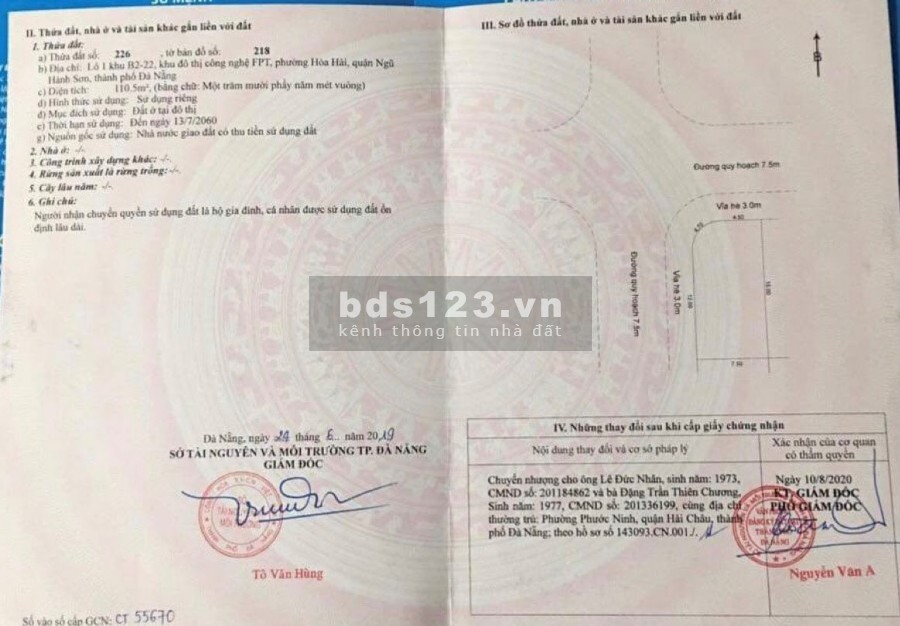 BÁN LÔ ĐẤT FPT CITY ĐÀ NẴNG HƯỚNG TÂY BẮC 110,5M2