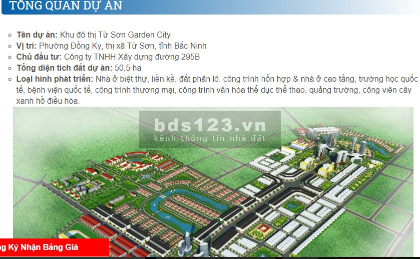 BÁN ĐẤT BTLK DỰ ÁN TỪ SƠN GARDEN CITY