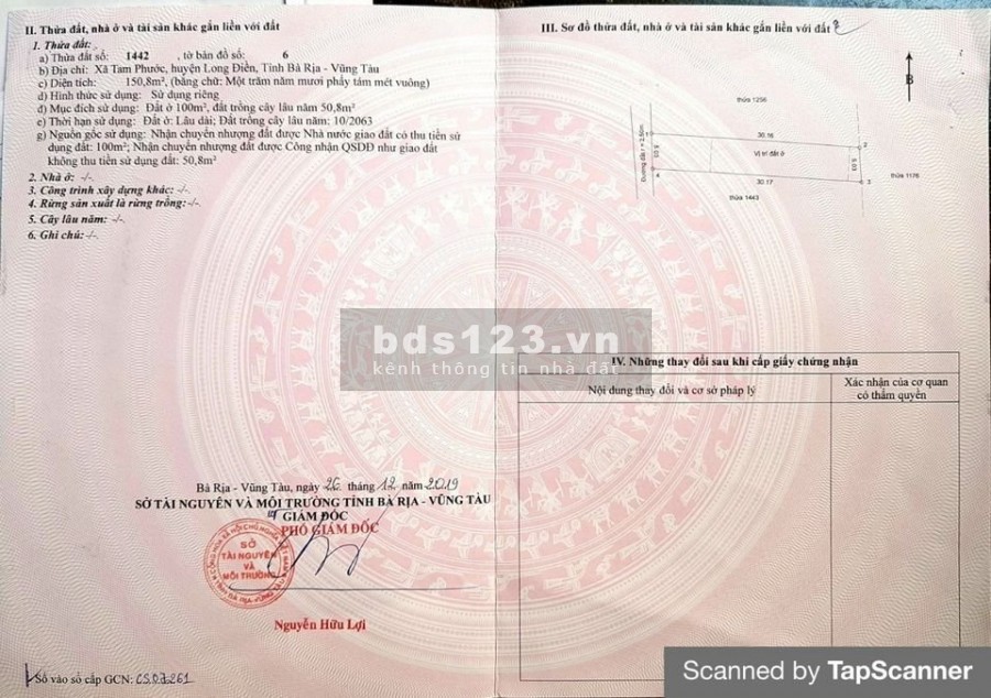 Bán gấp lô đất nền khu dân cư đông, cách Tỉnh Lộ 44B 400m, Tam Phước, Long Điền, BRVT