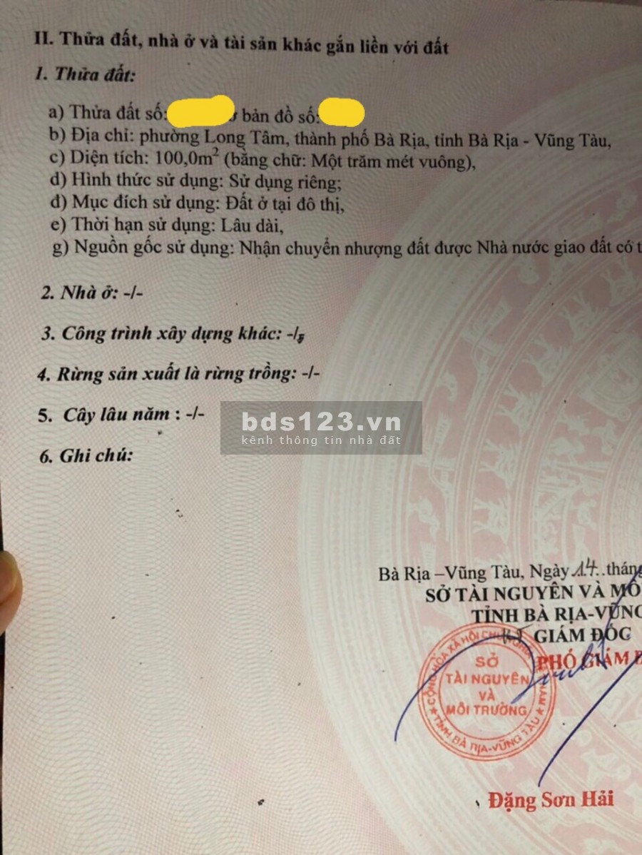 Bán đất MT Nguyễn Thái Học, Long Tâm, TP Bà Rịa