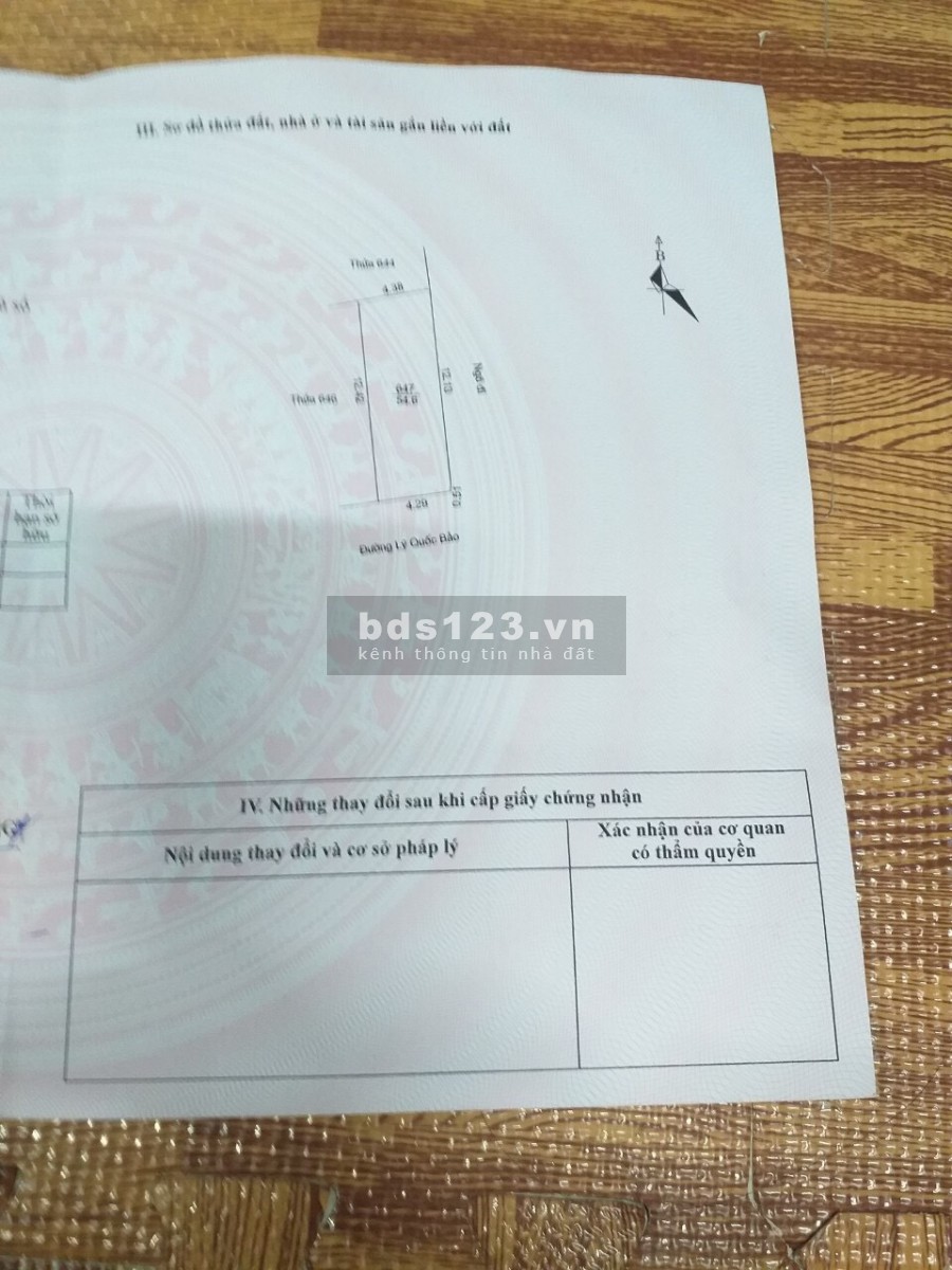 Bán đất mặt phố Lý Quốc Bảo, lô góc, 56.4m2, mt 4.29m, hướng nam, 1.63 tỷ