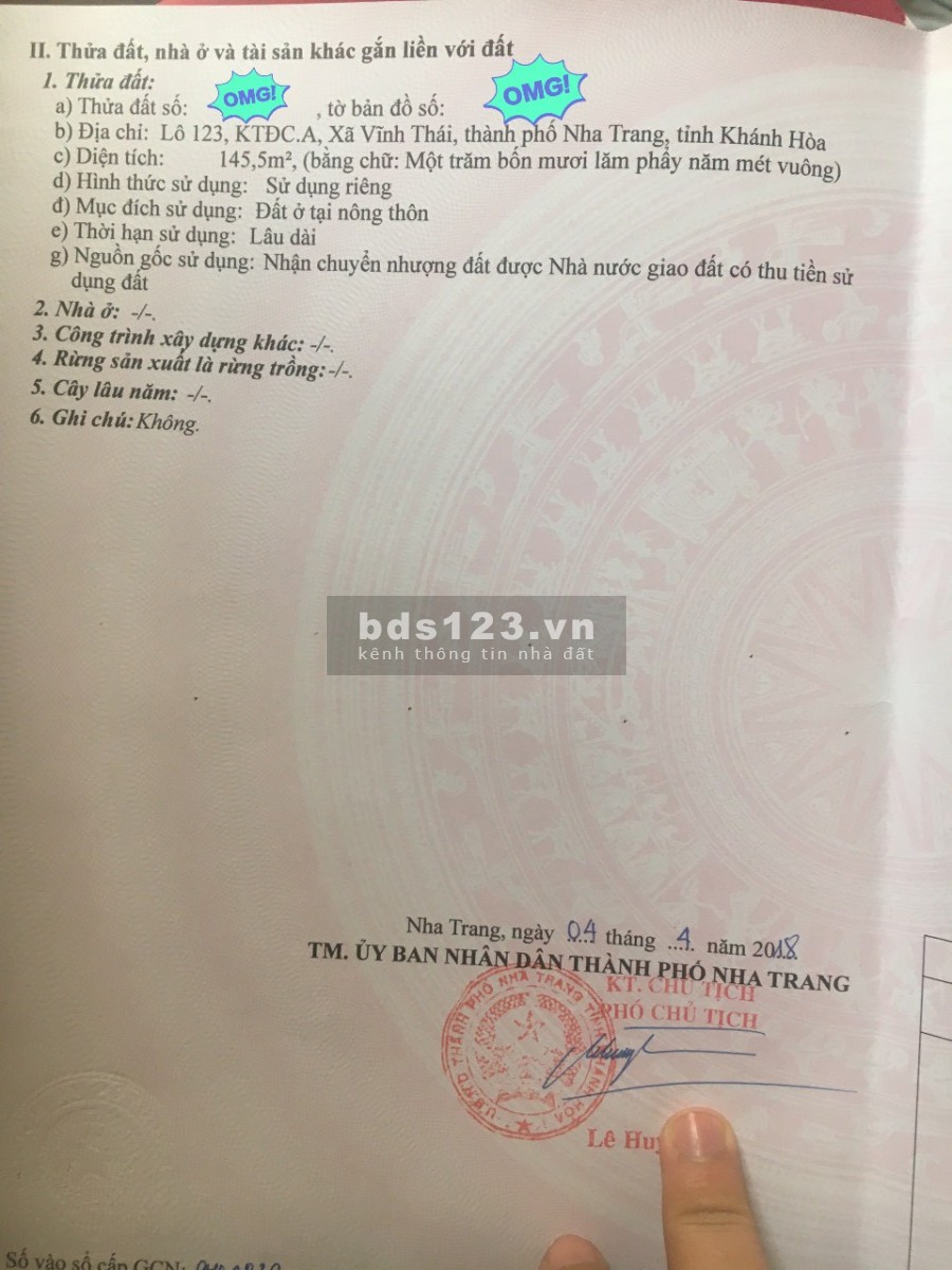 Đất khu tái định cư xã Vĩnh Thái Nha Trang giá rẻ