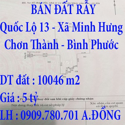 BÁN ĐẤT RẪY TẠI Ql 13, Xã Minh Hưng, Huyện Chơn Thành, Bình Phước