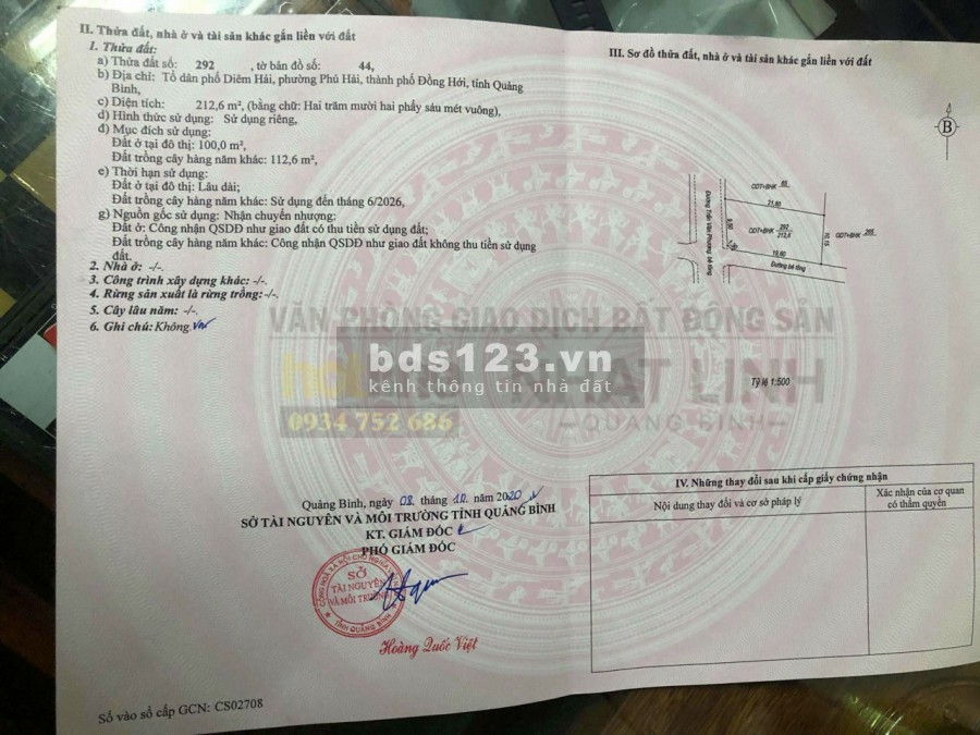 Bán lô đất 2 mặt tiền đường Trần Văn Phương - Phú Hải, 212.6 m2, đường 7m thông tứ phía