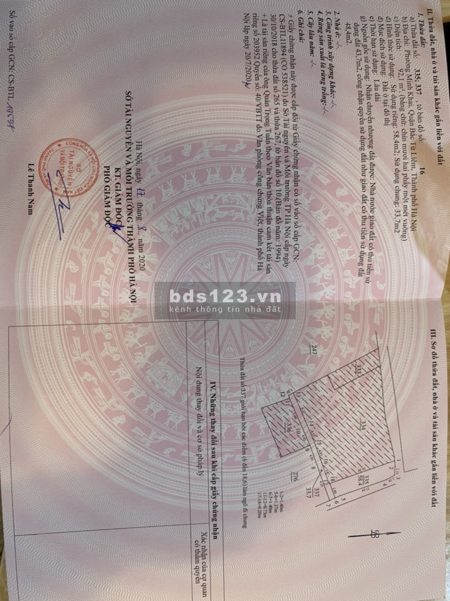 Cần bán nhà hẻm phố 92,5m2 sử dụng 58m2 tại khu Bắc Từ Liêm