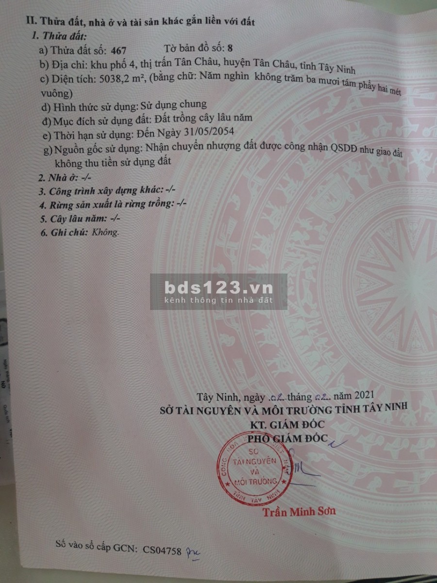 Bán lô đất vườn 5038m2 ngay Trung Tâm Thị Trấn Tân Châu, Ra Lê Duẩn hơn 100m. 28 Phạm Văn Đồng