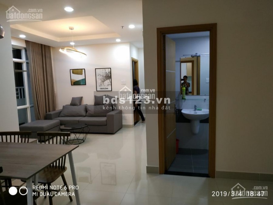 Căn hộ tầng cao rộng 82m2, 2 PN, tiện nghi có đủ, cc Him Lam Chợ Lớn, giá 9 triệu/tháng/