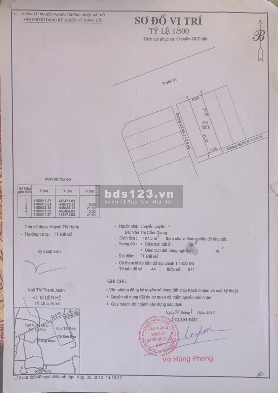 Bán lô đất mặt tiền đường Phước Hưng khu tái định cư N1 , Đất Đỏ , BRVT