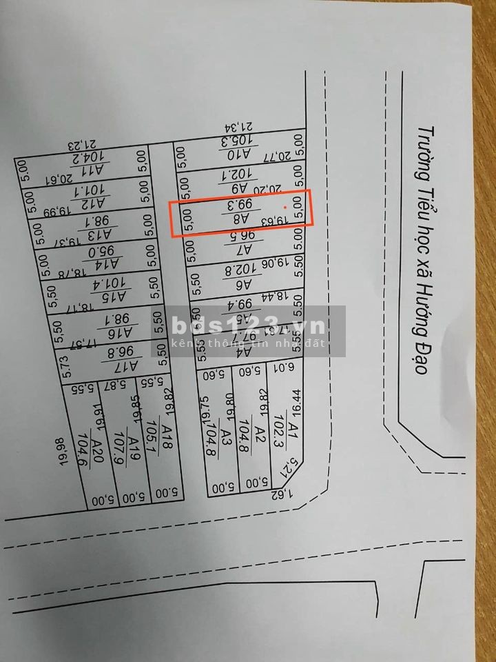 Chính chủ bán nhanh lô đất 2 mặt tiền cạnh trường cấp 1,2 hướng đạo,dt99.3m,lh0967696797.
