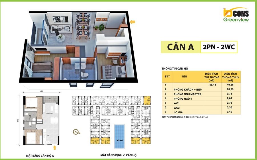 Chính chủ cần chuyển nhượng căn hộ Bcons Green View 2PN, 1 toilet, 43m2, chỉ từ 1,4 tỷ