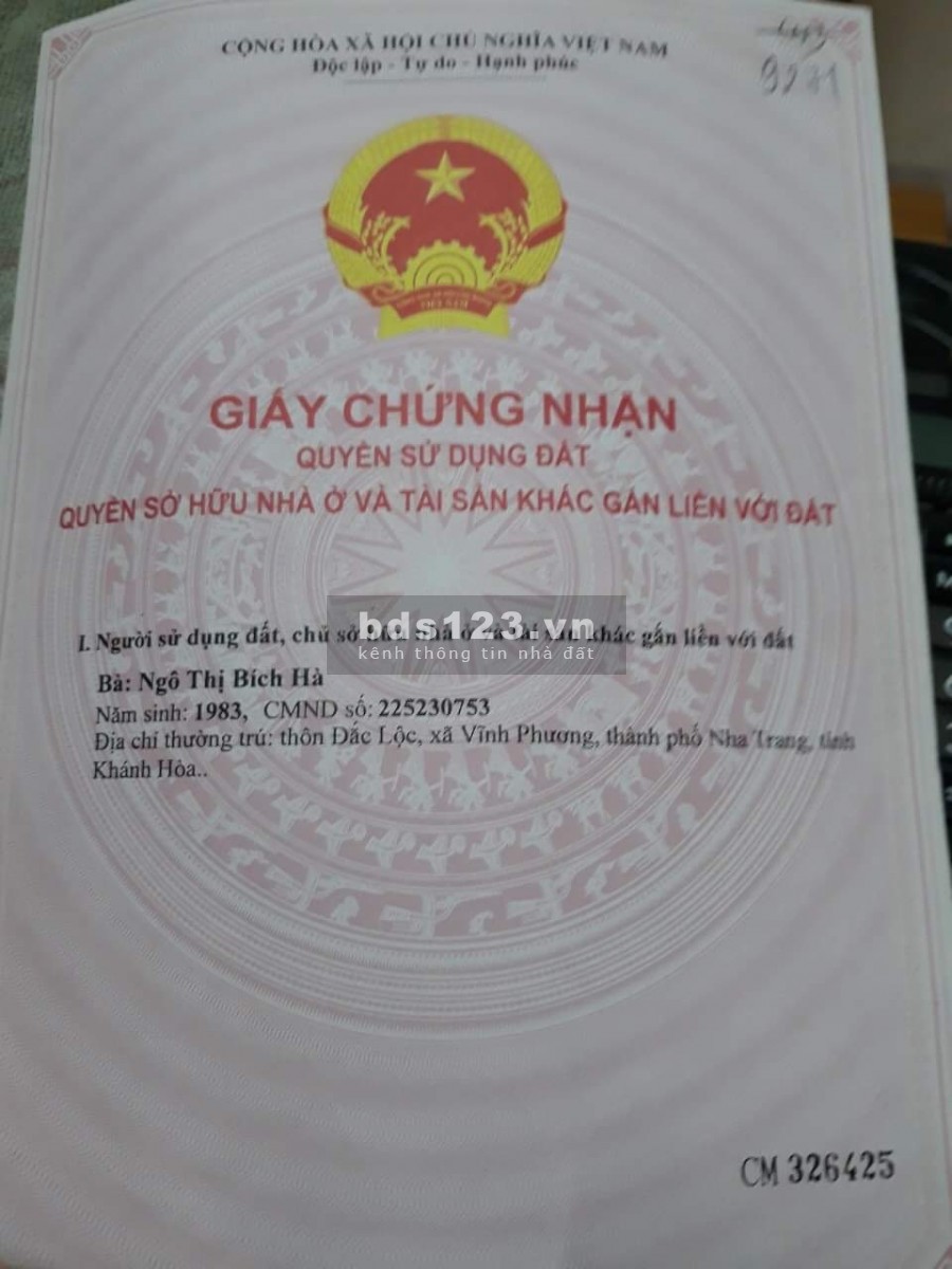BÁN GẤP ĐẤT NHA TRANG CHÍNH CHỦ CÓ SỔ ĐỎ 647M2 LIỀN KỀ KHU TÁI ĐỊNH CƯ
