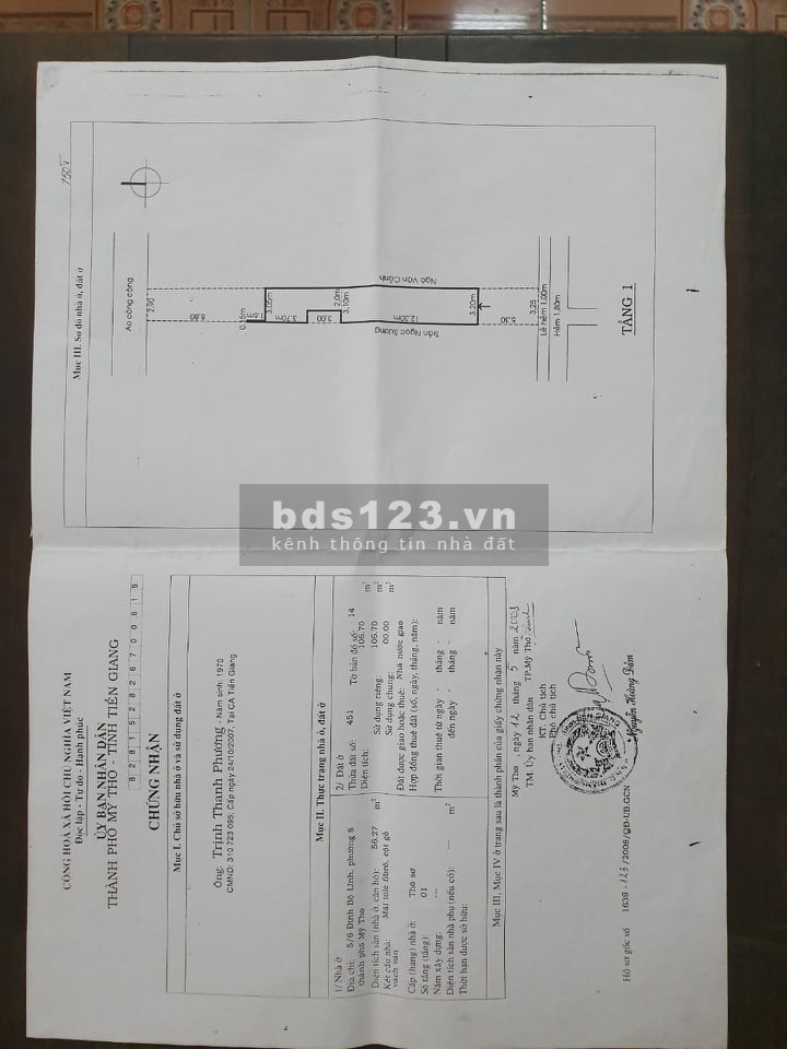 Cần Bán Lô Đất Chính Chủ 107m² Tặng Kèm Nhà Cấp 4. Đinh Bộ Lĩnh. P8. Mỹ Tho.TG