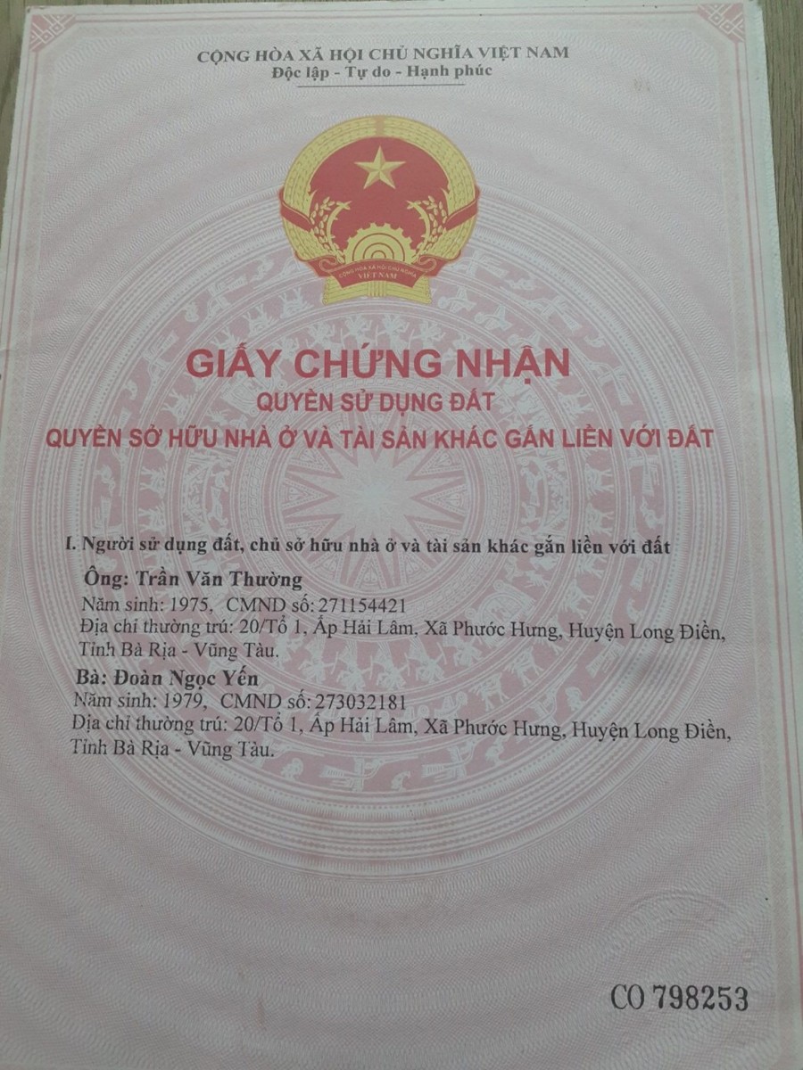 CHÍNH CHỦ CẦN BÁN ĐẤT HUYỆN LONG ĐIỀN – TỈNH BÀ RỊA – VŨNG TÀU