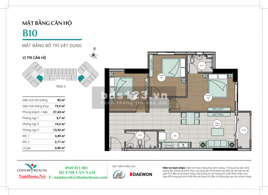 Cần nhượng căn hộ Centum Wealth 3 phòng ngủ view hồ bơi - 0949 821 801