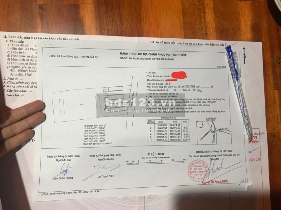 Bán lô đất mặt tiền đường Nguyễn Huệ, Phước Long Thọ, đất đỏ, BRVT