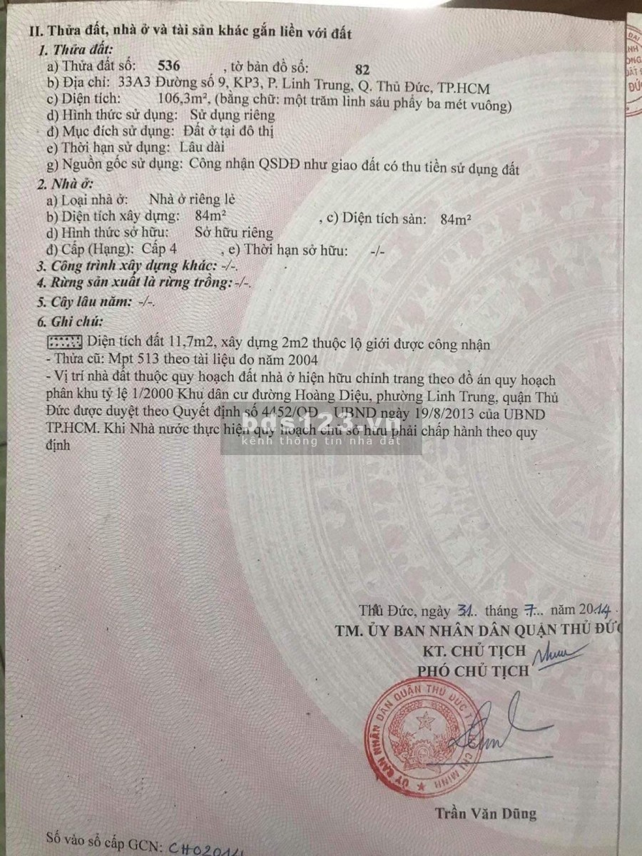BÁN NHÀ SỐ 33A3 ĐƯỜNG SỐ 9 LINH TRUNG THỦ ĐỨC - GẦN ĐH NGÂN HÀNG