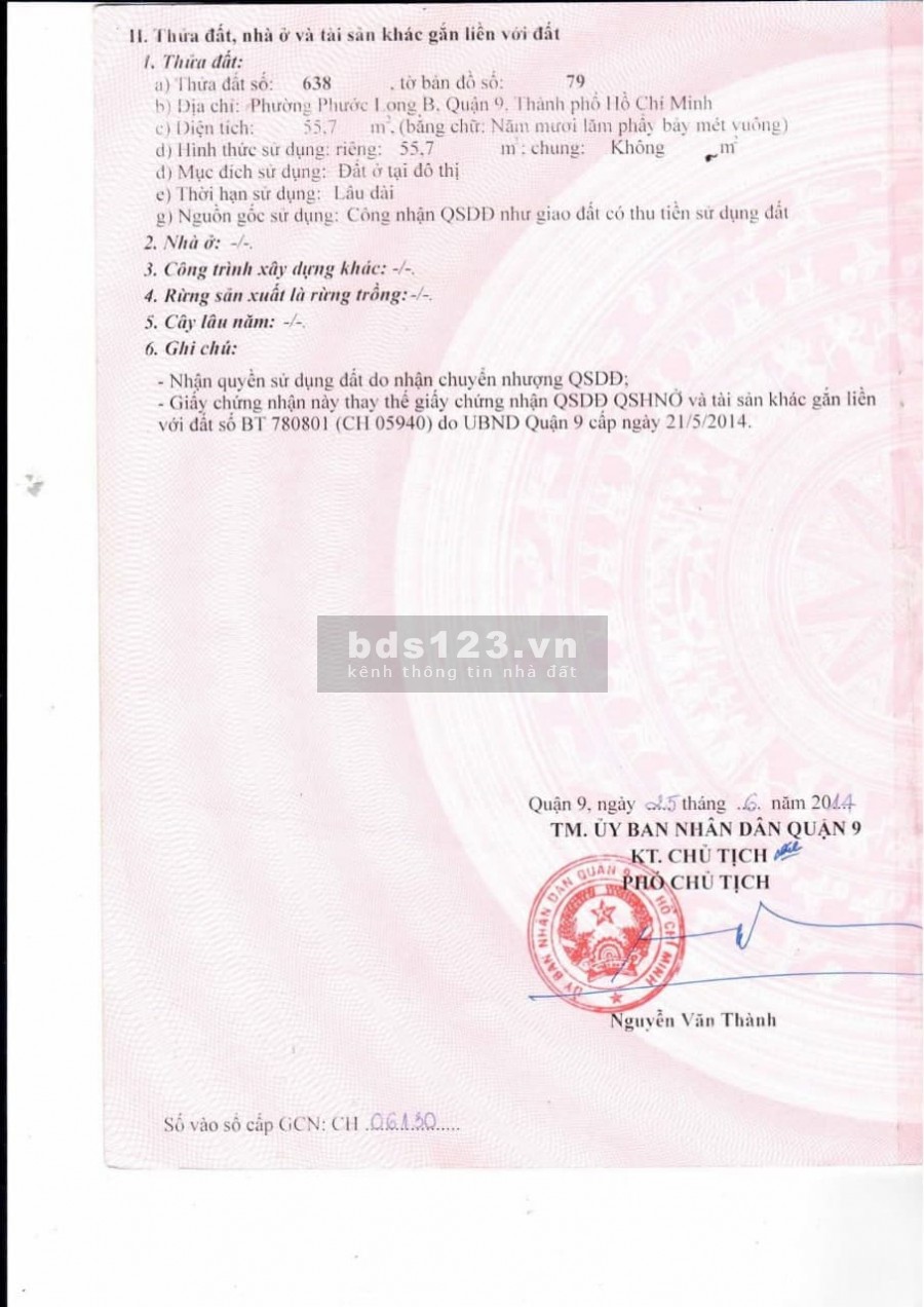 Chính chủ kẹt tiền cần bán gấp lô đất ODT tại P. Phước Long B, quận 9