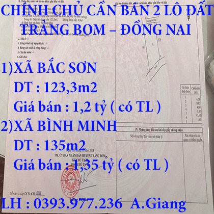 CHÍNH CHỦ CẦN BÁN 2 LÔ ĐẤT: HUYỆN TRẢNG BOM – TỈNH ĐỒNG NAI