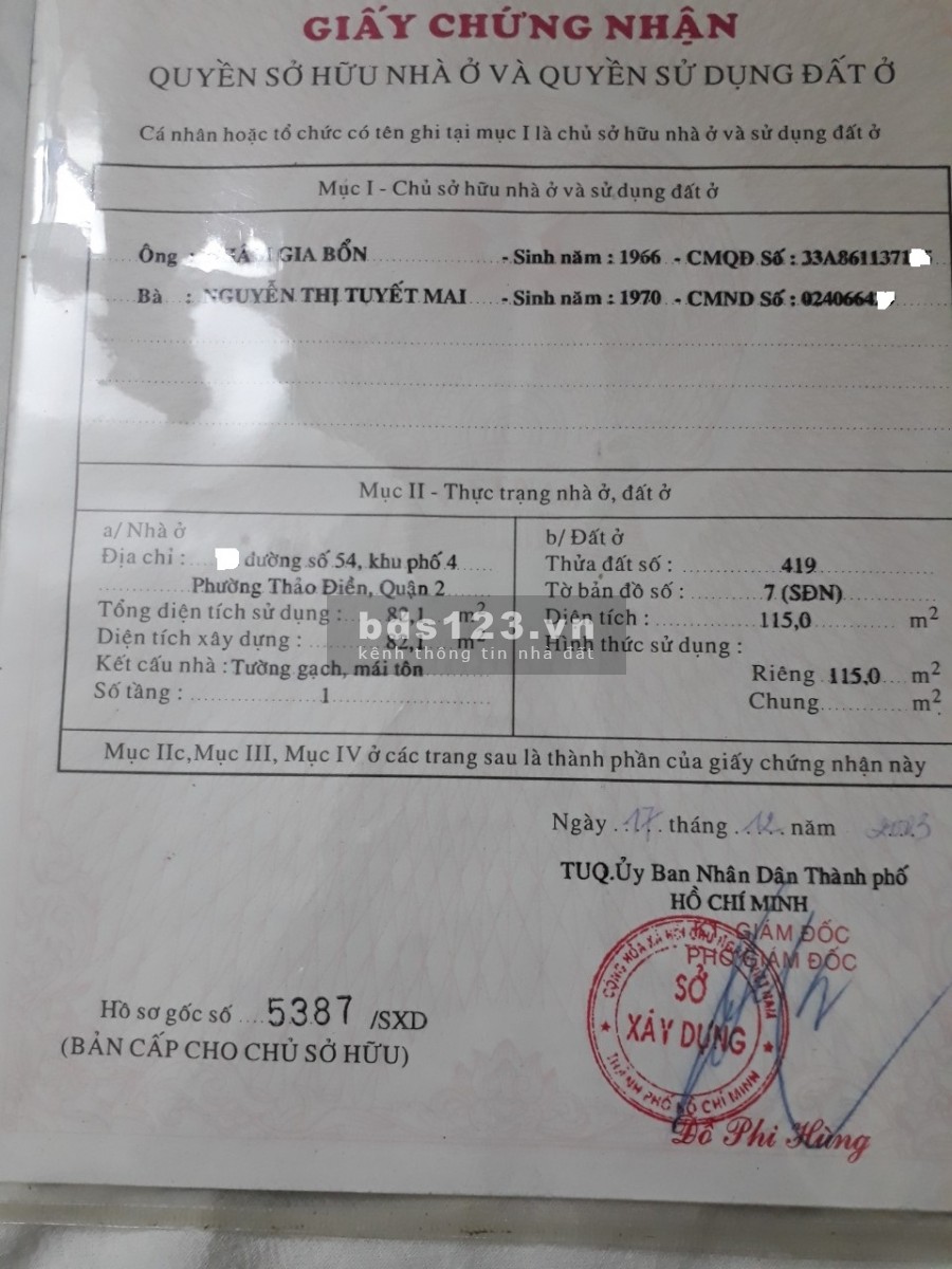 Đất Đắc Địa phường Thảo Điền 4.55x30m, Mt đường 54