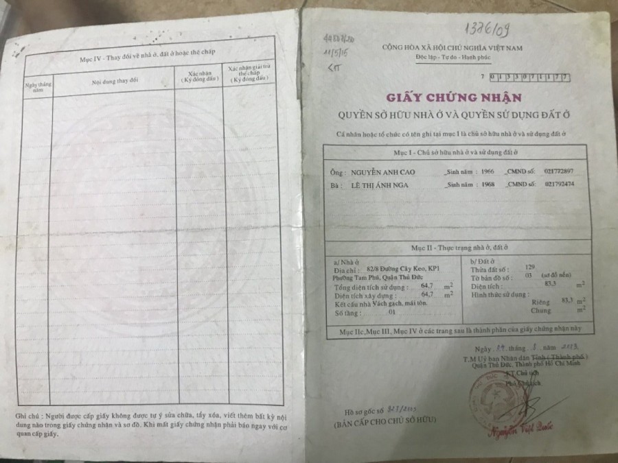 CHÍNH CHỦ CẦN BÁN GẤP NHÀ CÂY KEO PHƯỜNG TAM PHÚ THỦ ĐỨC TPHCM