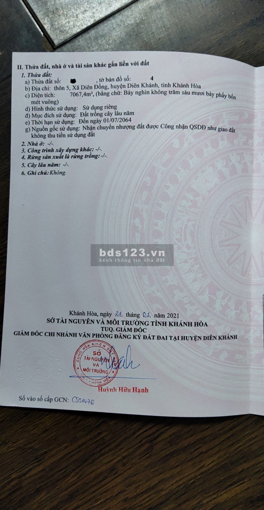 Bán đất cây lâu năm 2 mặt tiền rộng 7.000m2 thôn 5 xã Diên Đồng