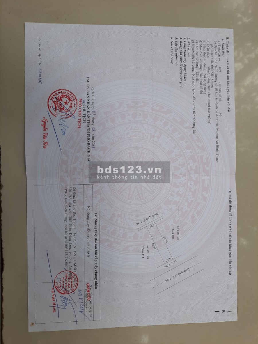 Cần bán gấp nền đất khu dân cư An Bình thành phố Rạch Giá Kiên Giang