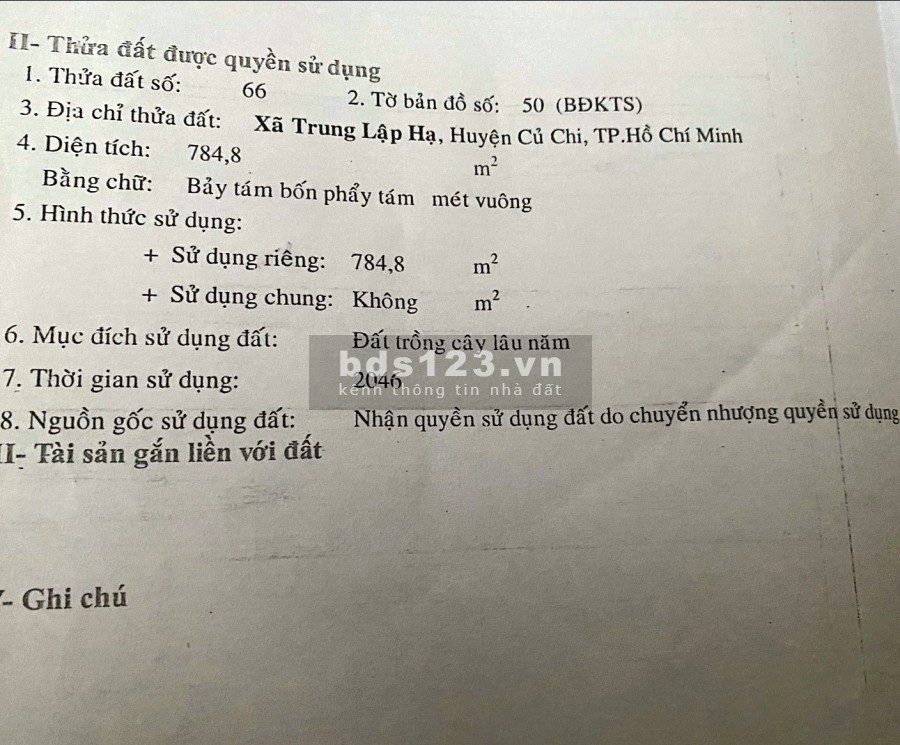 Bán gấp đất sát KCN Tây Bắc Củ Chi. 785m2 (8x98)/ Giá 5 tỷ TL