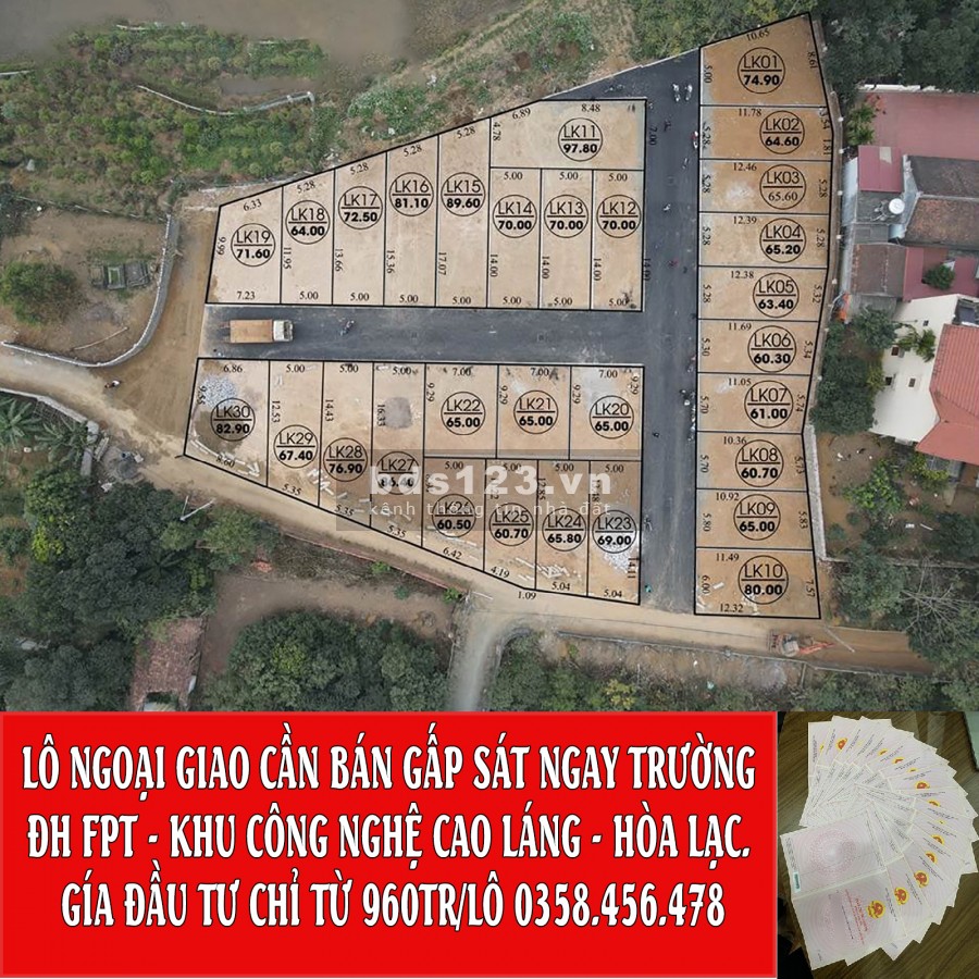 LÔ NGOẠI GIAO CẦN BÁN GẤP SÁT NGAY TRƯỜNG FPT – CNC HÒA LẠC 0395426678
