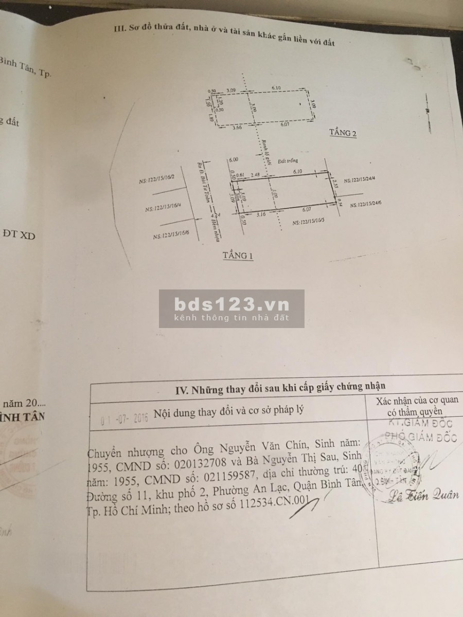 Bán nhà hẻm 122 Bùi Tư Toàn, P.An Lạc, Bình Tân