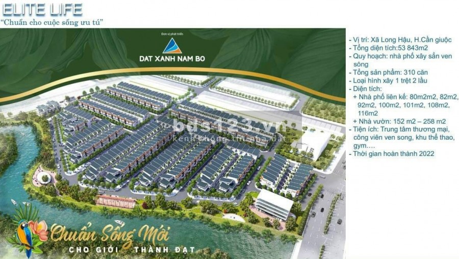 900 triệu (25%) sở hữu nhà phố ven sông liền kề KCN Long Hậu